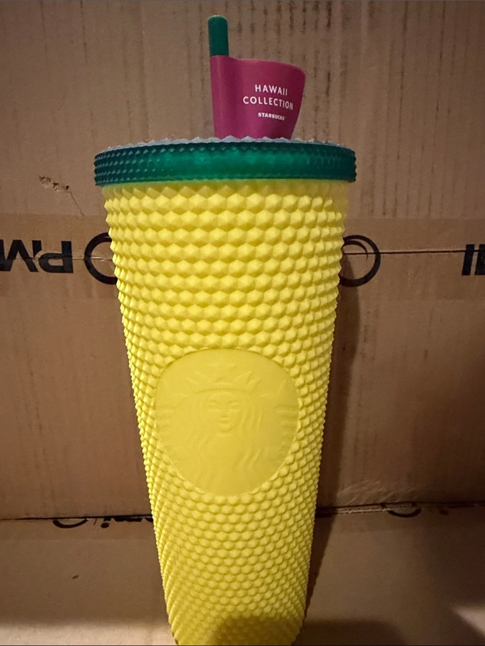 Starbucks Yellow Studded Reusable Cup with Green Lid